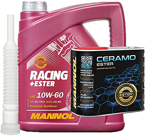 4l, MANNOL Racing+Ester SAE 10W-60 Öl+ Ceramo Ester Additiv 300ml
