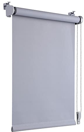 OBdeco Blackout Roller Blind, Thermal Blind, 50 x 130 cm (Fabric Width 46 cm), Light Grey, No Drilling Required, with Same Colour Coating, Oeko-Tex Standard 100, Privacy Screen, Sun Protection for