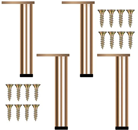KMERCE Möbelfüße Gold Metall, 4 Stück Tischbeine Höhenverstellbar 20cm-20.8cm, Verstellbare füße für Möbel, Tisch, Bett, Sideboard, Mit Schrauben+Anti-Rutsch Stummschaltbasis