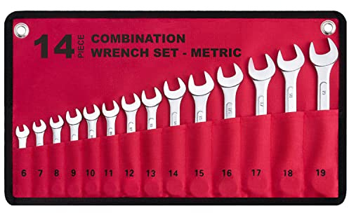 14-Piece Essential Metric Combination Wrench Set in Roll-up Pouch, No Skipped Metric Sizes 6mm - 19mm | Best Value Wrench Set, Ideal for General Household, Garage, Workshop, Auto Repairs, Emergency