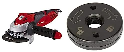 Einhell Meuleuse d'angle TE-AG 125/750 Kit (750 W, Longueur du câble : 3 m, Tête métallique, Livré en coffret avec poignée supplémentaire, clé à bride, disque à tronçonner au diamant) + Écrou