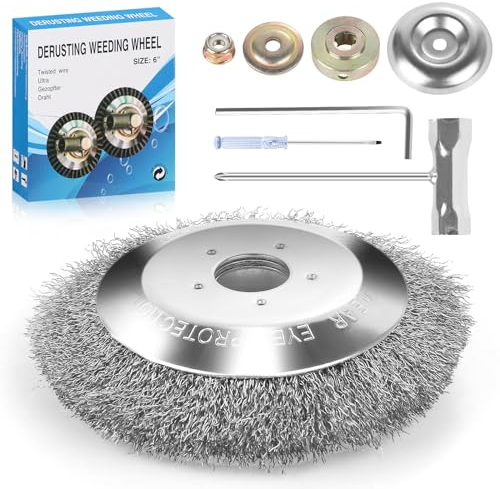 HIULLEN Unkrautbürste Freischneider, 25.4mm Universelle Wildkrautbürsten für Motorsensen, Drahtbürste Freischneider StahlbüRste Unkrautbuerste für Rasenmäher mit Werkzeug und Adaptern, 6 Zoll