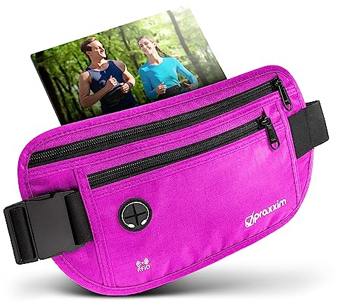 praxxim Die Bauchtasche zum Joggen - Perfekt sitzende Lauftasche - Bauchtasche Damen & Herren - Gürteltasche - Laufgürtel für Jogging und alle Handy Größen (pink)