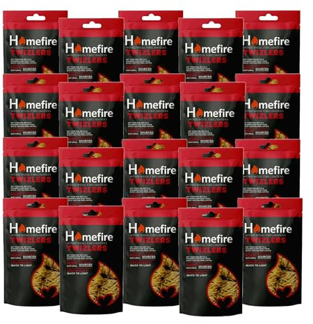 Wood Wool Fire Lighters Multipack - Pack of 20 x 300g Easy to Light 100% Natural Twizlers Firelighters with Topline Card for Charcoal BBQ’s, Pizza Oven, Fire Pits, Wood Burners, Barbecue, Camping