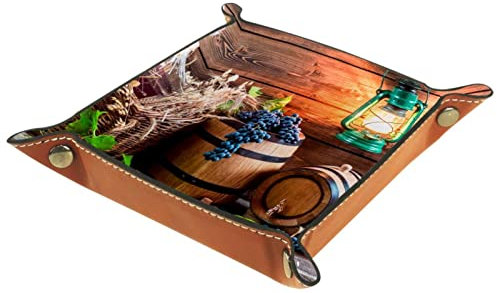 suojapuku Ledertablett,Leder Obst Trauben Holz Tablett,Taschenleerer Tablett für Aufbewahrungsschlüssel-Münzen-Schmuckuhr