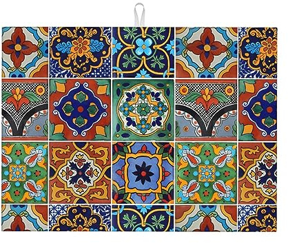 Talavera Mexican Tiles Dish Drying Mat For Kitchen Counter, Super Absorbent Microfiber Dish Drying Pad, Kitchen Gadgets For Easy Clean Multi-Use Large 18x24