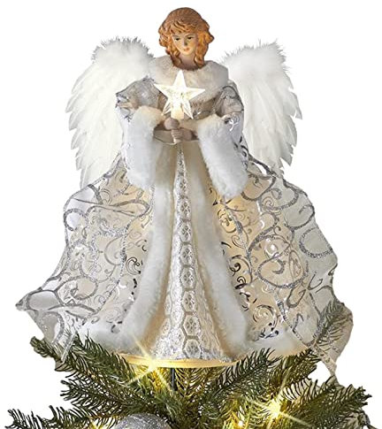 Kaxenig Christmas Tree Angel Topper, Angel Tree Top With LED Lights, Christmas With White Wings, Angel Christmas Tree Top Ornament, For Christmas Tree Decoration