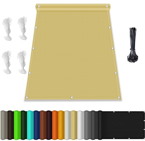 Sonnenschutz Netz, Balkonverkleidung mit Seil, Wasserdicht markisenstoff, Terrasse überdachung Balkon Zaunblende Sichtschutz, für AußEnbereich,Garten Sand Beige 1x2M