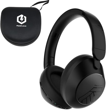 PowerLocus Cuffie Wireless, 70 Ore Di Riproduzione, Cuffie Bluetooth Over Ear, 4 EQ Modalità di Suono, Design Pieghevole con Custodia, Bluetooth 5.4, Chiamate Chiare per Telefono/Viaggio/PC (Nero)