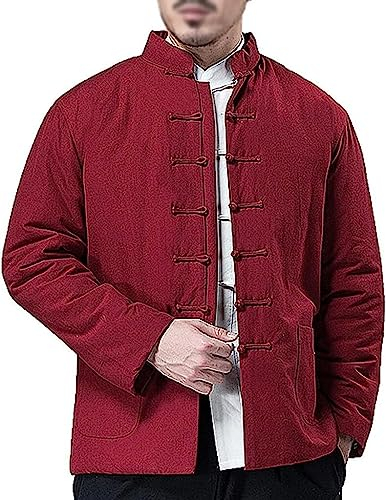 Chinesischer Kung-Fu-Anzug, Tai-Chi-Anzug, dicker, warmer Baumwoll-Tang-Anzug, Winter-Tai-Chi-Uniform, langärmelig, chinesische traditionelle Kleidung, Hanfu-Jacken, Kampfsport-Anzug ( Color : Red , S