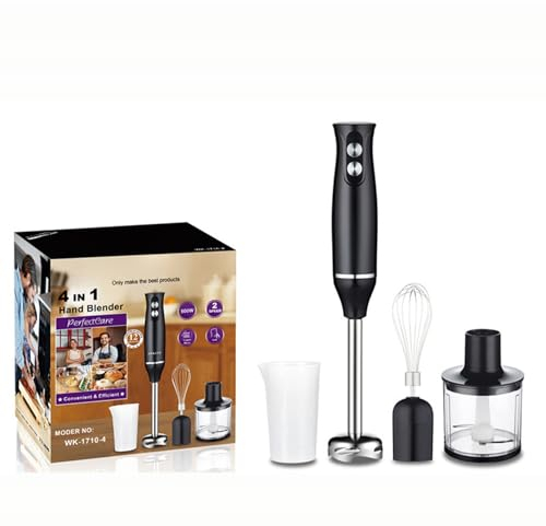 Hand Blender, 4- in- 1 Stainless Steel Hand Blender with 2 Speed Low Noise with Chopper& Mixing Beaker Whisk& Frother for Baby Food Puree Juice Smoothie