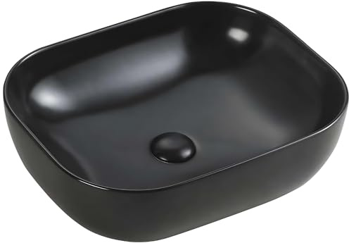 Mira Black Bathroom Ceramic Countertop Sink Hand Wash Soft-Curved Sink Rectangle Ceramic Counter Top Basin 500mm Bathroom Basin Bowl for Vanity Units Worktops