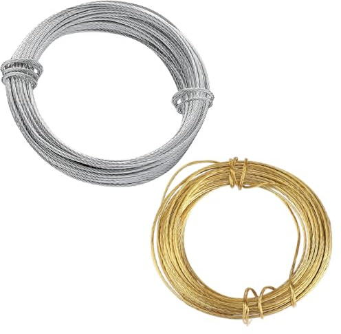 SSKHE Alambre para colgar cuadros de 0,76 mm, 2 unidades, cuerda de latón y metal, alambre trenzado para marco de fotos, para obras de arte, espejos, reloj (total 16 m)