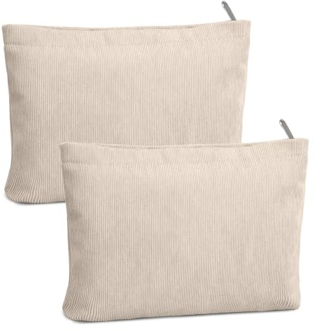 FITDON 2PCS Cosmetic Bags for Women Makeup Bag for Purse Small Corduroy Makeup Pouch Travel Make Up Bag with Zipper Toiletry Bag Organizer, Beige