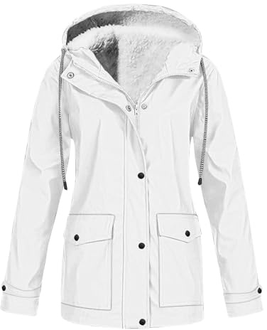 Mrat Jacket Coats for Women Fleece Lined Jacket Waterproof Windbreaker Hooded Raincoat Ladies Parka Coats Winter Warm Overcoat Outdoor Windproof Outfits Camping Hiking Plus Size S-5XL