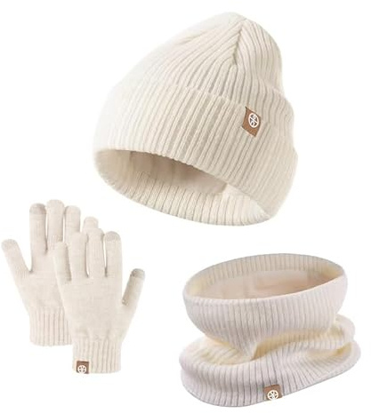 BSLVWG Kinder Winter Beanie Hut Schal Handschuh Set, Kinder Winter Warm Strick Set Thermische Kappe mit Nackenwärmer Handschuhe Weiche Hut Schal Mitten für Kleinkind 2-8 Jahre alt