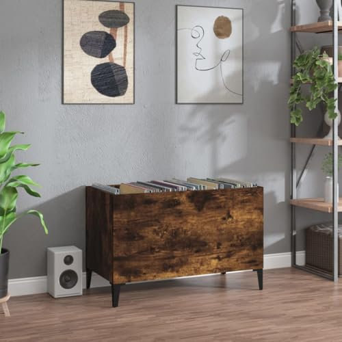 Xichuzi Mueble Discos Madera contrachapada Roble Ahumado 74,5x38x48 cm, Estanteria CD, Mueble Tocadiscos, Mueble para Discos, Mueble para Vinilos, Mueble para Tocadiscos - 831970