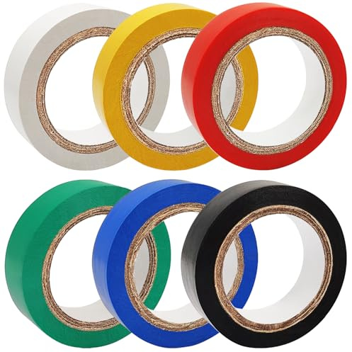IOUALEY Colored Electrical Tape, 6 Rolls 0.6inch by 33 Feet, Waterproof, Dustproof, Oil Resistant, Black Insulation Tape, Color Adhesive for General Home Vehicle Auto Car Power Circuit Wiring