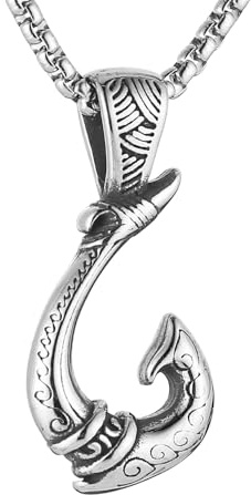 HZMAN Fish Hook Necklace for Men Retro Stainless Steel Hawaiian Maui Hook Pendant Necklace Jewelry Gift