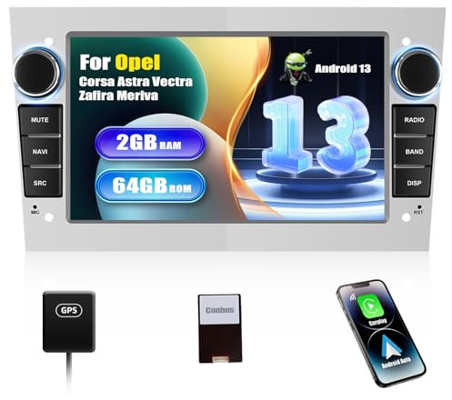 SIXWIN 2+64G Android 13 Radio Coche para Opel Corsa d/Astra h/Zafira b/Meriva con CarPlay&Android Auto&Mirrorlink,7 Pulgadas Pantalla Táctil con Bluetooth/WiFi/GPS/RDS/FM/USB(Silber)