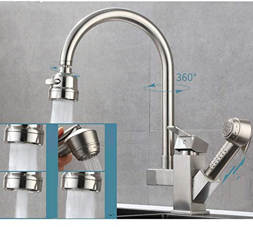 Küchenarmaturen mit herunterziehbarem Sprühgerät, einziehbar, drehbar, gebürstet, für die Küche, Universal-Wasserhahn, Pool, Gemüsebecken, heiß und kalt, ausziehbarer Spritzpistolen-Wasserhahn-C