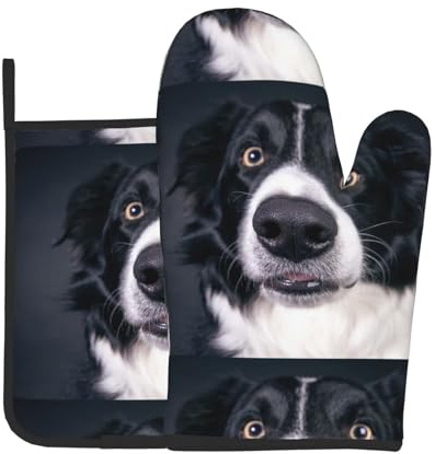 Border Collie et Chien, Ensembles de Gants de Cuisine et maniques, Gants de Cuisine résistants à la Chaleur