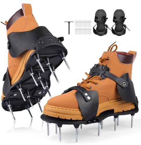 Scarpe Arieggiatore per Prato con 26 Punte in Acciaio Inox & Cinghie Regolabili – Sandali da Giardinaggio per Aerazione del Terreno, Leggeri e Durevoli per Giardino, Cortile