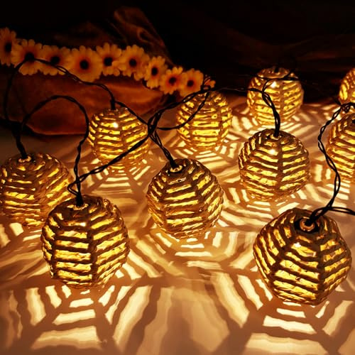 Lot de 10 guirlandes lumineuses solaires à LED pour l'extérieur, en rotin, lampions, guirlande lumineuse solaire pour extérieur, résistant aux intempéries, boule lumineuse pour extérieur, balcon