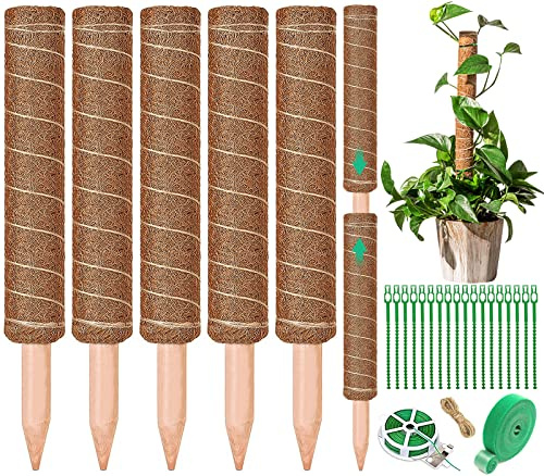 HYOJCWU 5 Pezzi Palo per Fibra di Cocco per Piante, Monstera Rampicanti Supporto estendibile fino a 160 cm, Bastone Muschiato, Ostegno Piante Rampicanti Cocco per Casa Giardino