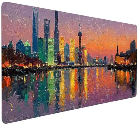 Tapis de Souris XXL 100x40x0.3CM Imperméable Ville Tapis de Bureau Gaming pour Clavier Souris sans Fil Ordinateur Portable, Mouse Pad Abstrait Bords Surpiqués Base Antidérapante, Cadeau model-6048