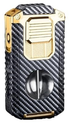 Encendedor Multifuncional de 3 chorros con Cortador en V, Resistente al Viento, de Metal, Ideal for Camping y Senderismo (butano no Incluido).(Black5)