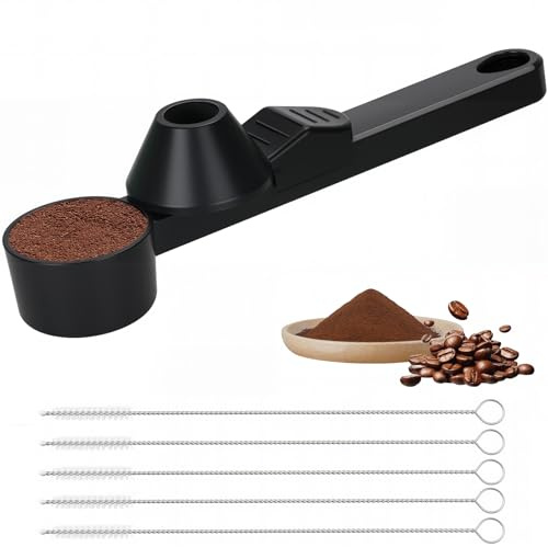 Kaffeemesslöffel und Trichter - Kaffeelot, Dosierlöffel, Kaffeemaßlöffel,Kaffee-Messlöffel - inkl. 5 Strohhalmbürsten