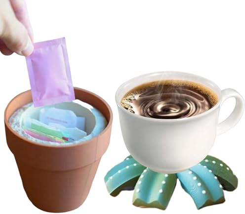 DAWCBVJQ Porta bicchieri Cactus con base per vaso, tappetino antiscivolo, 9 x 15 cm, per protezione tavoli da cucina, soggiorno, scrivania, per tè e bevande, decorazione per feste