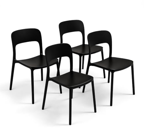 Arreditaly Set 4 Sedie Da Giardino In Polipropilene Impilabili Leggere E Resistenti Ideali Per Esterni Terrazze Giardini Bar Dehors Ristoranti 41 x 82,5 x 52 cm (Nero)