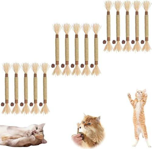Silverpinnar för katter, Puriq Natural Silvervine tandpinnar, Purriq naturliga silvervinranke-tandpinnar och katttuggpinne kattmynta leksaker förbättrar andedräktens fräschhet och minskar plack (15)
