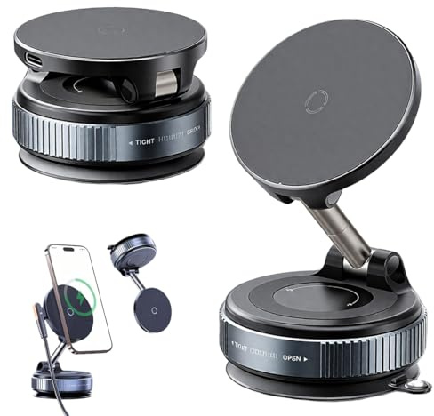 Tomedeks 1 Pièce Cargador Inalámbrico Coche 15W Carga Rápida, Magnetico Soporte Móvil Coche con Ventosa, Salpicadero Soporte Telefono 360° Rotación para iPhone 16/15/14/13/12 Pro MAX