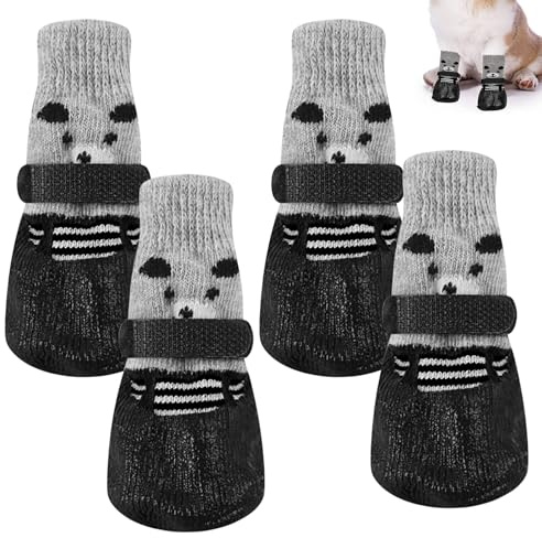 Simsky 2 Paar Hundeschuhe gegen Pfotenlecken, Anti-Rutsch Socken mit Verstellbarem Klett, Schwarzbär Design, Innen & Außen Geeignet (L)