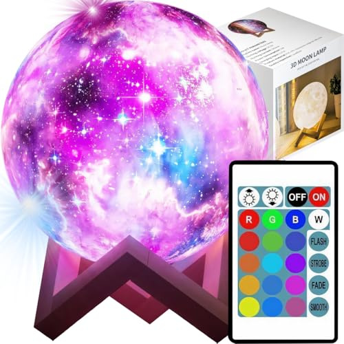 Retoo Mond Lampe 3D Sternenhimel Mondlampe 16 Farben Remote & Touch Control Nachtlicht Stimmungslicht USB Lade Stimmung Licht für Kinderzimmer Schlafzimmer Cafe Esszimmer Party