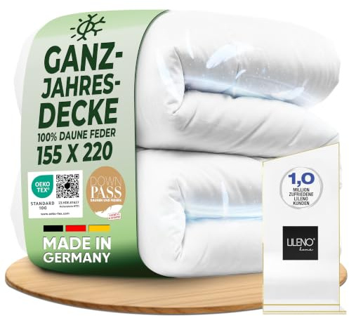 LILENO HOME Feder- und Daunendecke 155x220 Ganzjahresdecke - Flüsterleise, | Anschmiegsame & Wolkenweiche Federn Daunenbettdecke - Made in DE, Oeko-Tex & 60°C Waschbar