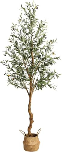 Arbre Artificiel Plante Artificielle Olivier Faux, Grandes Plantes Arbre Vert avec Pot Décoration pour Intérieur Extérieur Maison Bureau Restaurant Jardin (180cm avec Pot)