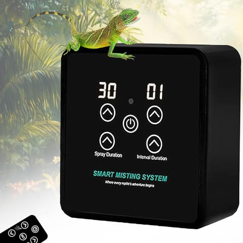 Ayolofei Reptilien Benebelungssystem Terrarium, Intelligentes Reptilien Luftbefeuchter mit Schlauch mit Timer und Sprühdüsen 360 ° Verstellbare, Vernebler Terrarium für Amphibien Pflanzen