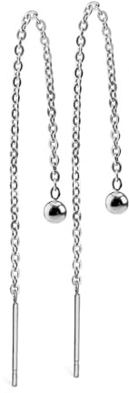 Treuheld® | SILBERNE OHRSTECKER mit KETTE - Edelstahl Ohr-Ringe in Silber mit Kugel - glänzende Ohrhänger für Damen und Kinder - sehr elegant - ohne Verschluss