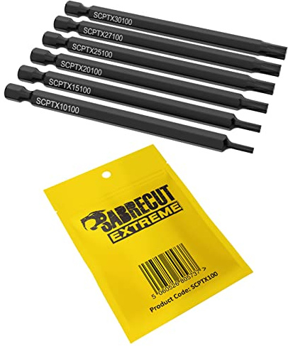 SabreCut 6pcs SCPTX100 100mm T10 T15 T20 T25 T27 T30 Bits Langlebig | Geschmiedete Präzisionsspitzen und wärmebehandelt Torsionsstahl verbessern Schlagfestigkeit, Haltbarkeit und verringern Bruch
