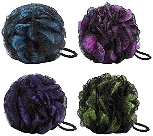 4 Pack Bad Dusche Sponge JollyJelly Mesh Bad Luffa Doppel Mesh Körper Scrubber Pinsel für Frauen Männer Peeling Haut Sauber Beruhigen Haut (Mix -4 Pack)