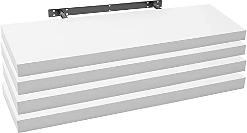 WOLTU 4X Wandregal Wandboard Bücherregal Regale für Deko Wandablagen aus MDF Holz, 4er Set Hängeregal Weiss, 110x23x3,8cm RG9316ws-4