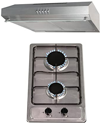 SIA 30cm Stainless Steel 2 Burner Gas Hob & 50cm Visor Cooker Hood Extractor Fan