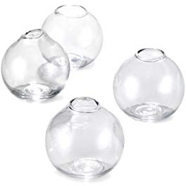 Serene Spaces Living Set of 4 Clear Ball Glass Bud Vase, Short Vases for Centerpieces for Home Decor, Events, Weddings, Measures 3 Tall & 2.75 Diameter