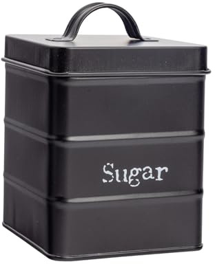 Harbour Housewares Metal Sugar Storage Canister - Black - 1x Vintage Retro Food Storage Canister Sugar Caddy Food Preservation Container Tin with Airtight Fit Lid for Kitchen Organisation & Home Décor