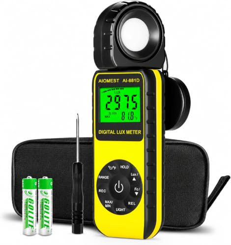 Digital Lux/Foot Candle Light Meter, AIOMEST Illuminance Lumen Tester 0.01~400,000 Lux, Handheld Luxometro AI-881D for LED Plant Grow Lighting, Luxmeter w/Data Logging & Rotatable Detector