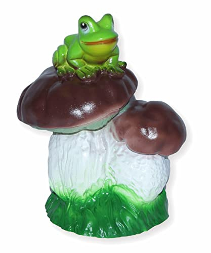 RAKSO Deko Garten Figur Dekofigur Gartenfigur Zwei Steinpilze mit Frosch aus Kunststoff Höhe 19 cm